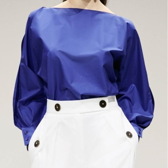 Escada SS17 Archive Azure Poplin Slit Balloon Sleeve Architectural Blouse 38 8 - Picture 8 of 8